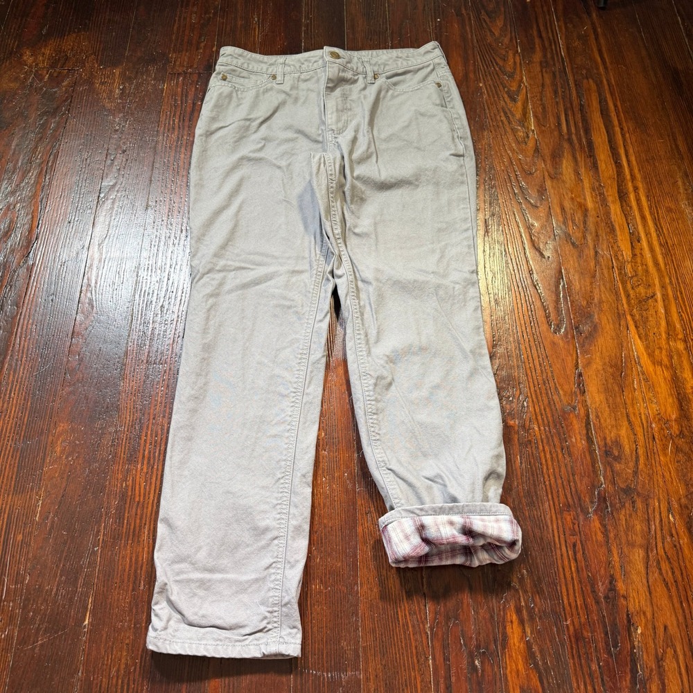 Blue Mountain Pants Womens 10 Tan Flannel Lined Work Cotton Canvas Plaid Warm